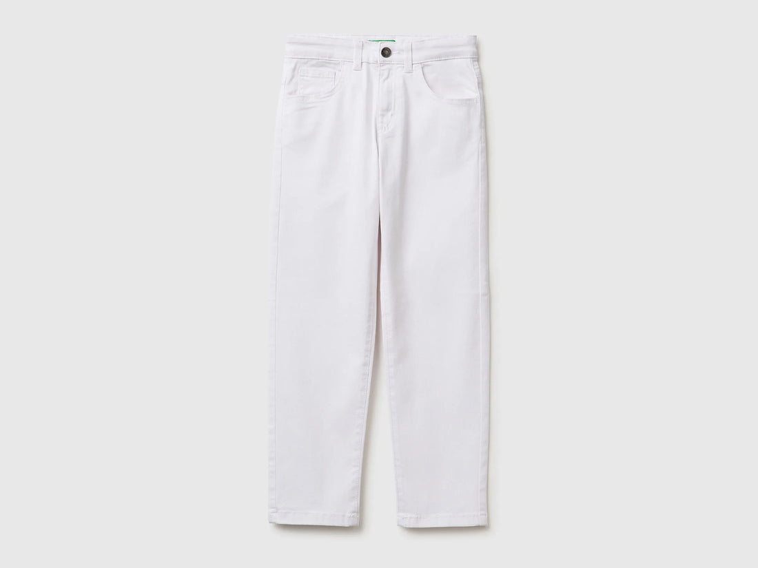 Benetton White Boys Stretch Cotton Trousers SKU: 4TCGCE04D_101 Image 01