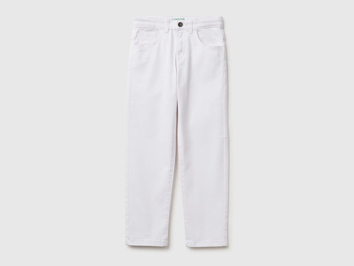 Benetton White Boys Stretch Cotton Trousers SKU: 4TCGCE04D_101 Image 01