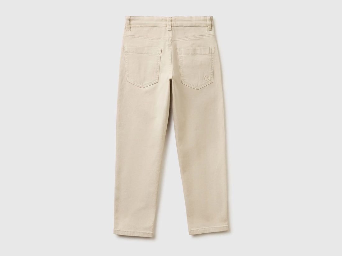 Benetton Beige Boys Stretch Cotton Trousers SKU: 4TCGCE04D_152 Image 02