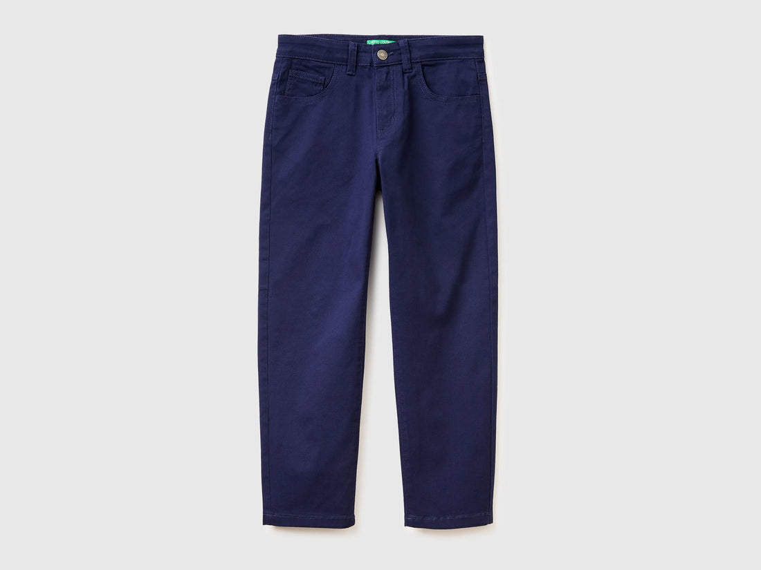 Benetton Dark Blue Boys Stretch Cotton Trousers SKU: 4TCGCE04D_252 Image 01