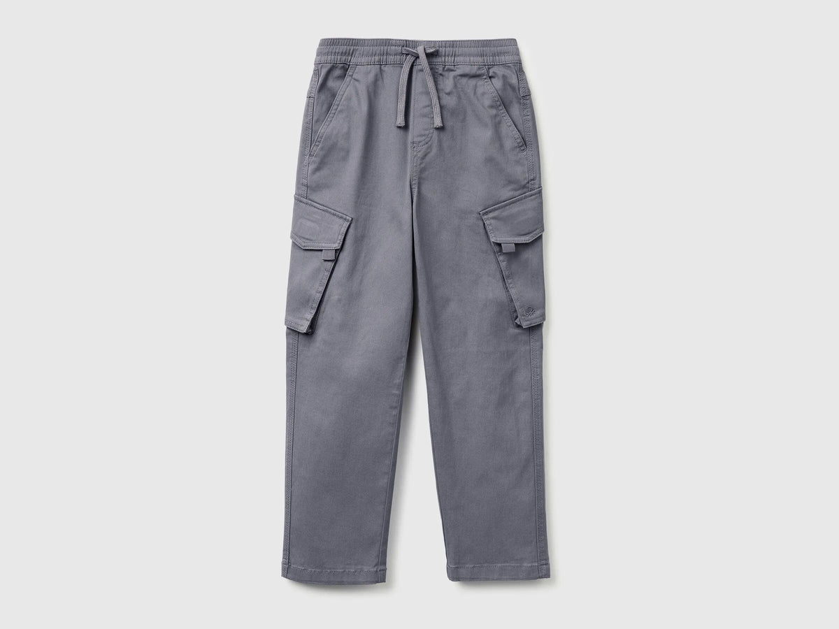 Benetton Dark Gray Boys Stretch Cotton Cargo Pants SKU: 4TCGCF05D_10N Image 01