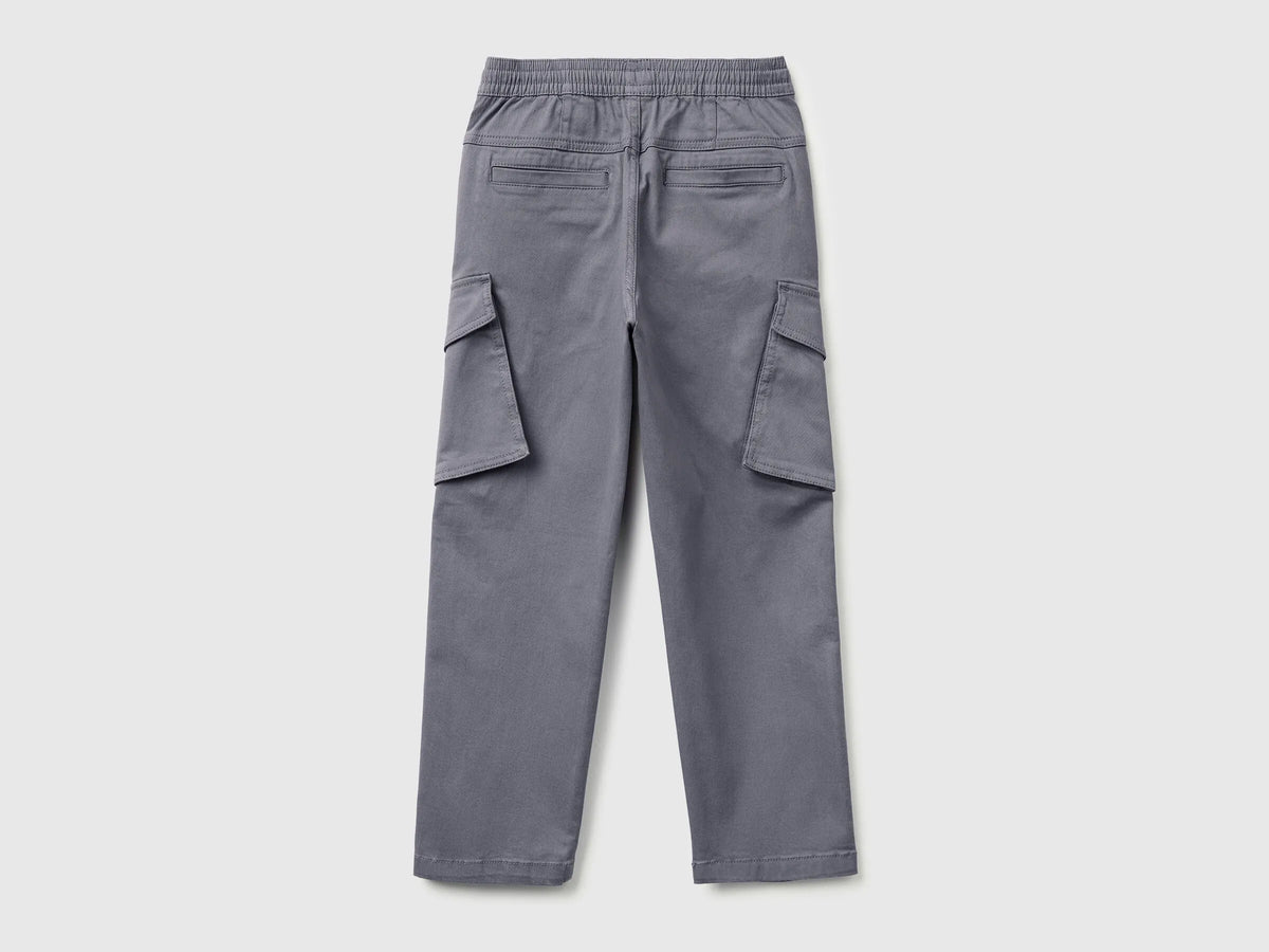 Benetton Dark Gray Boys Stretch Cotton Cargo Pants SKU: 4TCGCF05D_10N Image 02