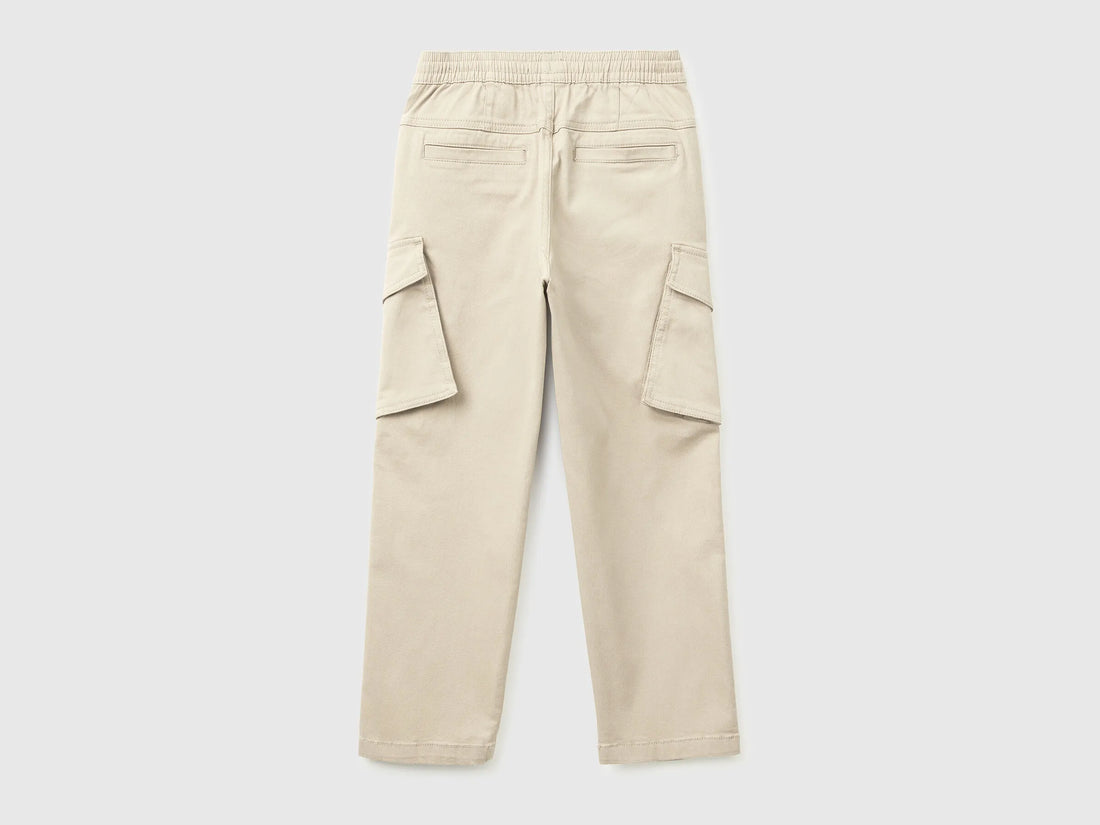 Benetton Beige Boys Stretch Cotton Cargo Pants SKU: 4TCGCF05D_152 Image 02