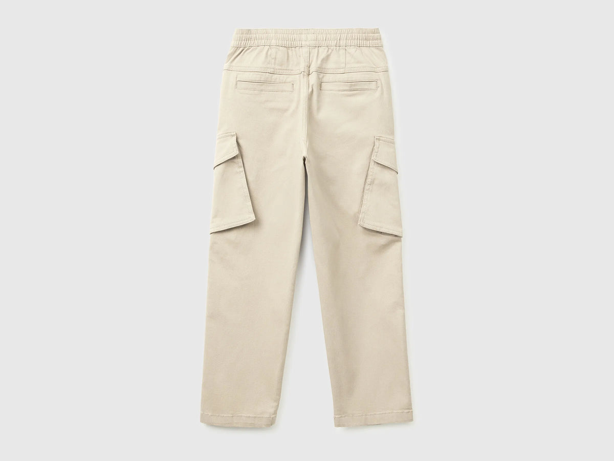 Benetton Beige Boys Stretch Cotton Cargo Pants SKU: 4TCGCF05D_152 Image 02