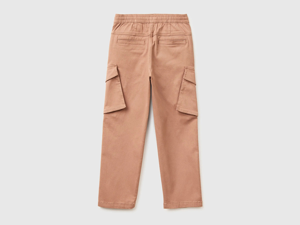 Benetton Camel Boys Stretch Cotton Cargo Pants SKU: 4TCGCF05D_34M Image 02