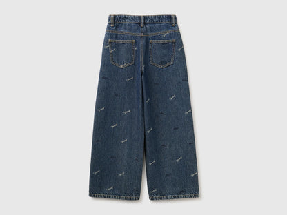Benetton Dark Blue Girls Wide-Fit Jeans with Embroidery SKU: 4TJYCE052_901 Image 02