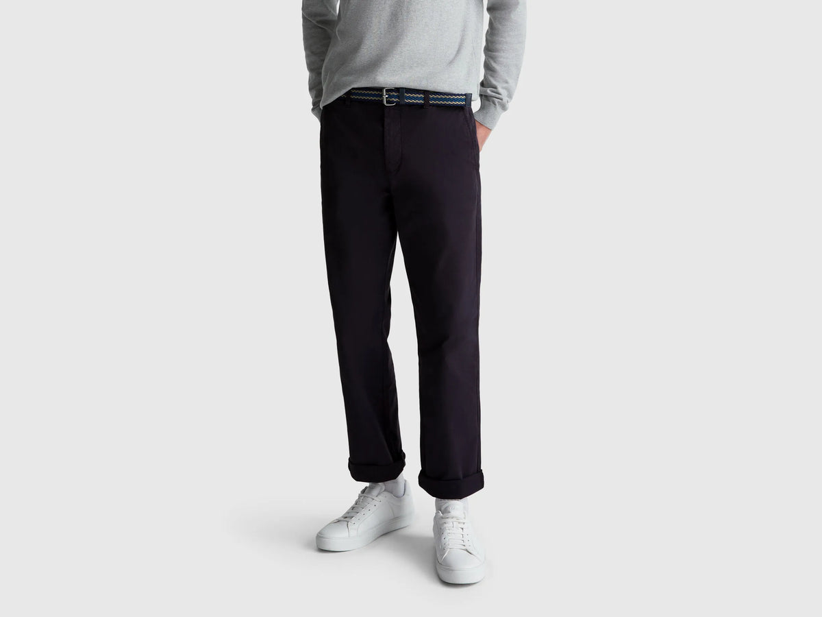 Benetton Dark Blue Men Straight Fit Chinos SKU: 4TZYUF05H_3C1 Image 01