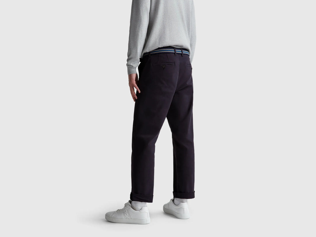 Benetton Dark Blue Men Straight Fit Chinos SKU: 4TZYUF05H_3C1 Image 02