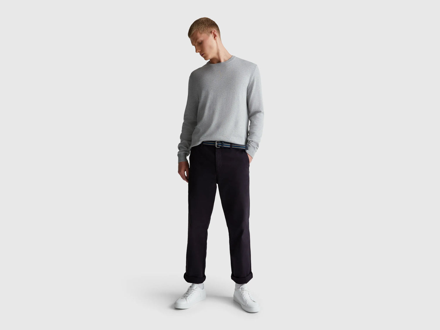 Benetton Dark Blue Men Straight Fit Chinos SKU: 4TZYUF05H_3C1 Image 03