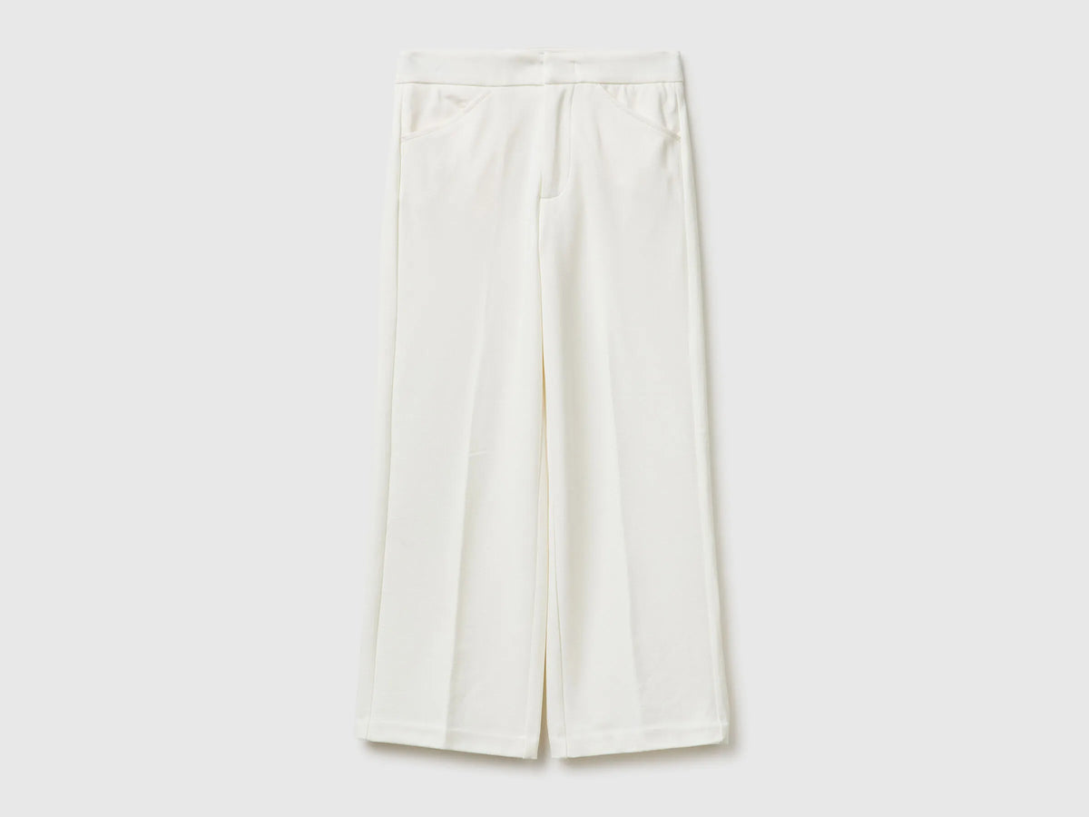 Benetton Creamy White Girls Elegant Trousers SKU: 4U7FCF05Q_074 Image 01