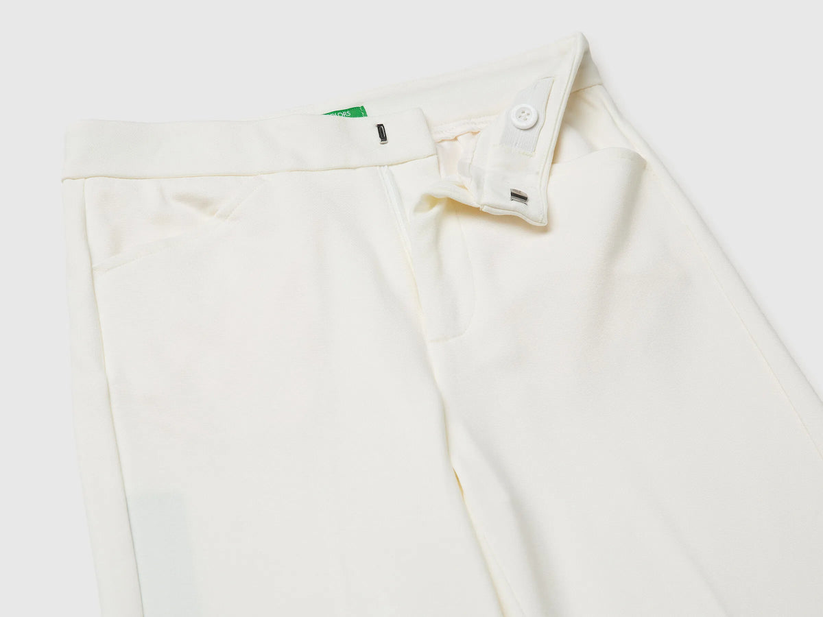 Benetton Creamy White Girls Elegant Trousers SKU: 4U7FCF05Q_074 Image 03