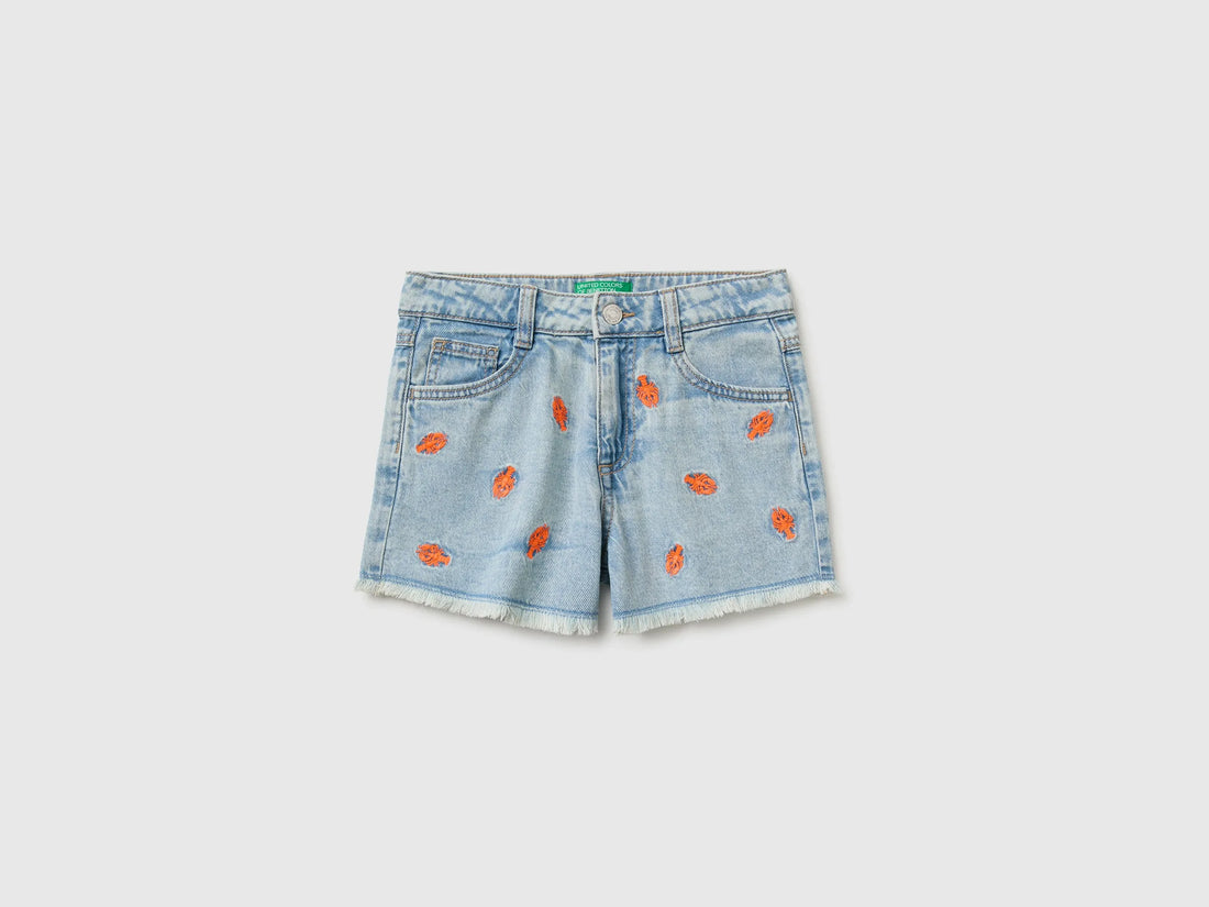 Benetton Blue Girls Lobster Denim Shorts SKU: 4UTPC9055_902 Image 01