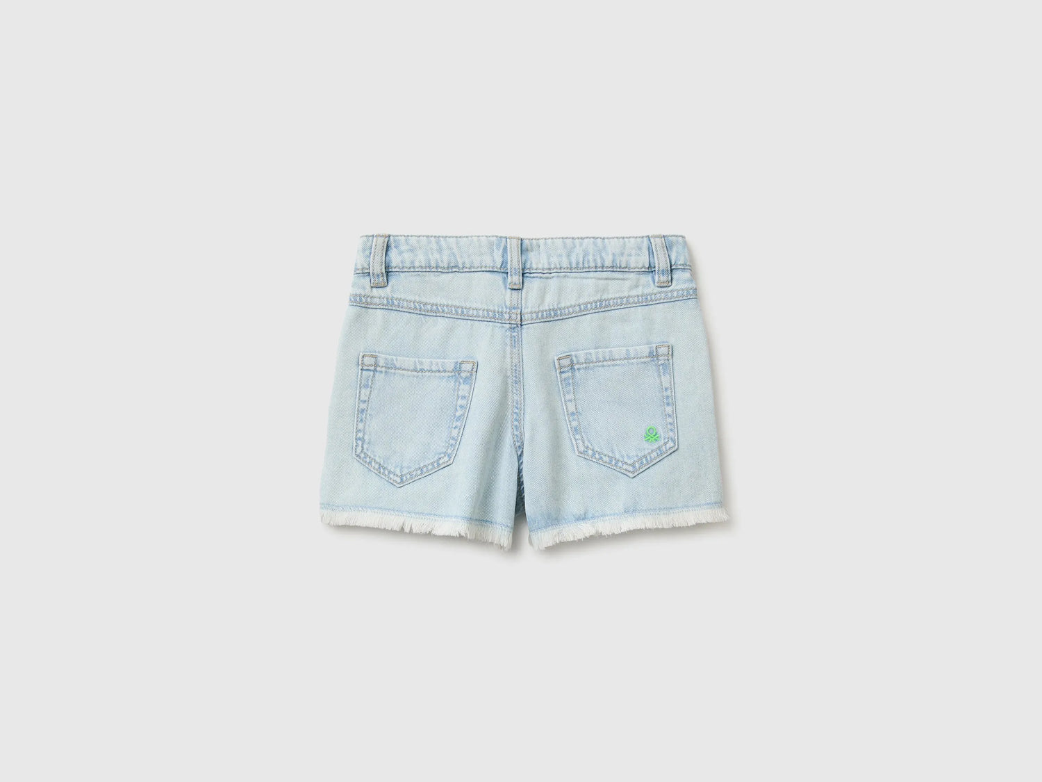 Benetton Blue Girls Denim Shorts with Little Flowers SKU: 4UTPC9055_903 Image 02