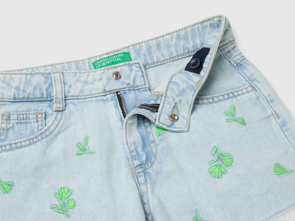 Benetton Blue Girls Denim Shorts with Little Flowers SKU: 4UTPC9055_903 Image 03