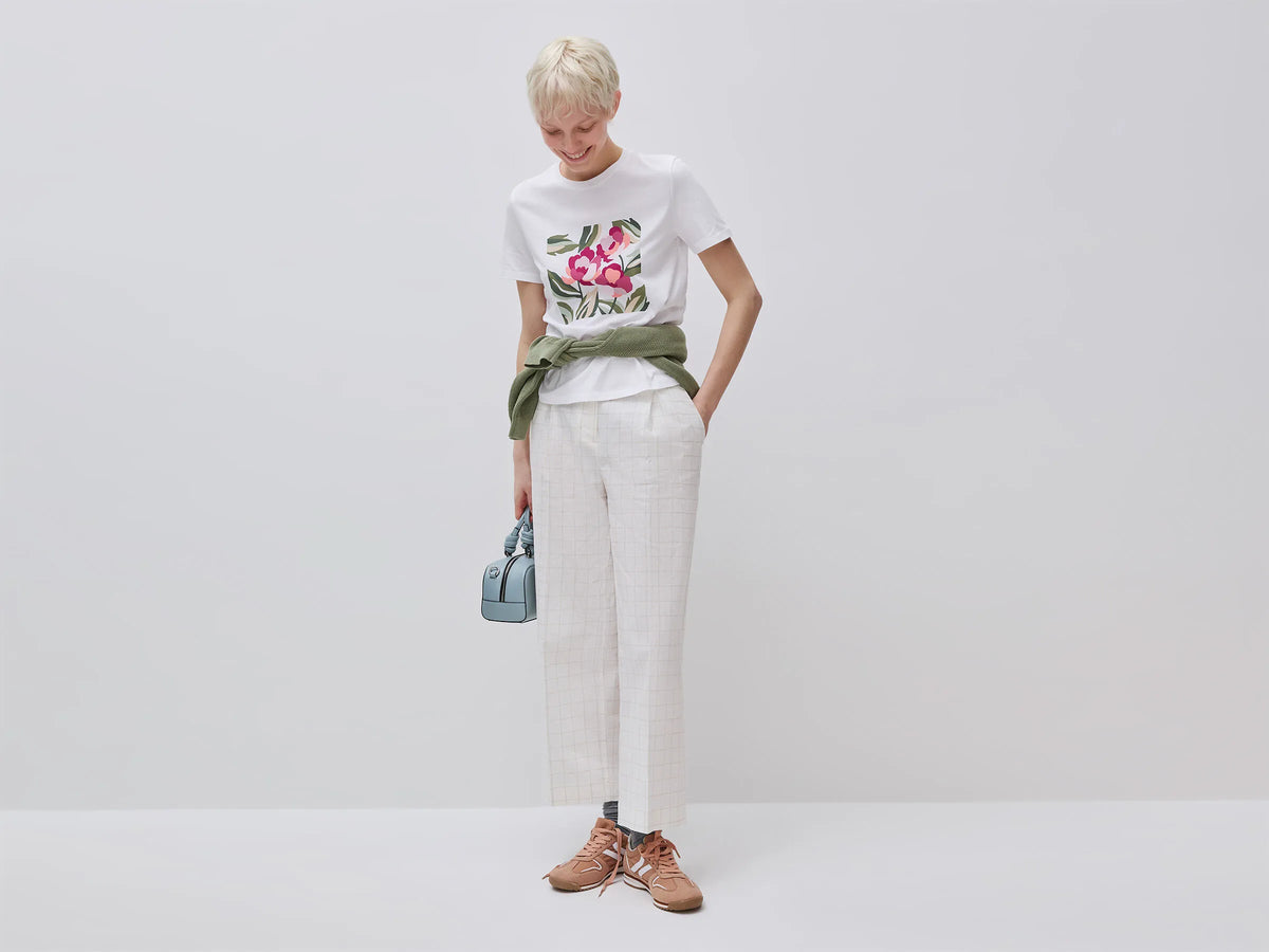 Benetton Creamy White Women Checkered Trousers SKU: 4V6GDF0BG_901 Image 01