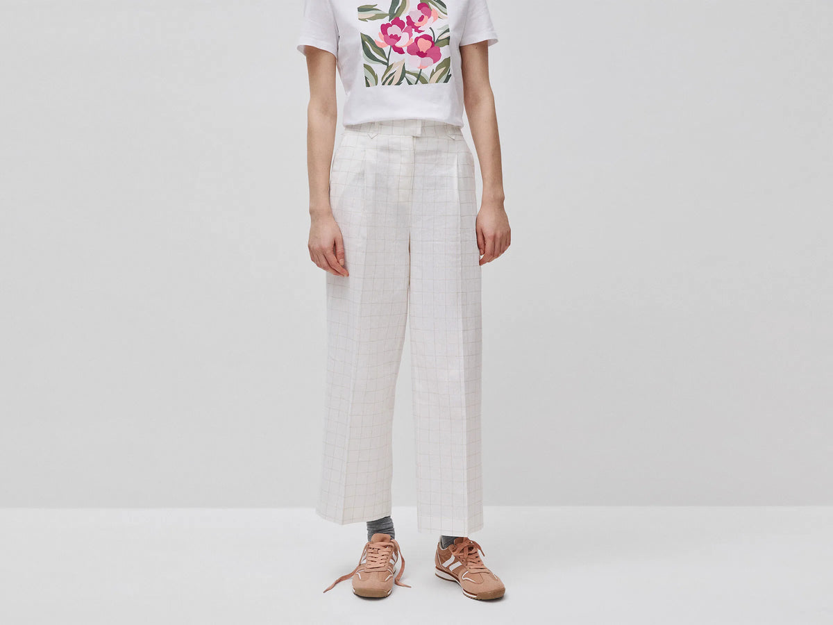 Benetton Creamy White Women Checkered Trousers SKU: 4V6GDF0BG_901 Image 02