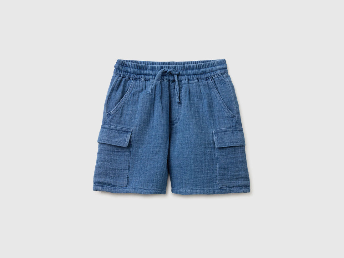 Benetton Dark Blue Boys Light Gauze Cargo Bermuda Shorts SKU: 4V7JG903A_901 Image 01