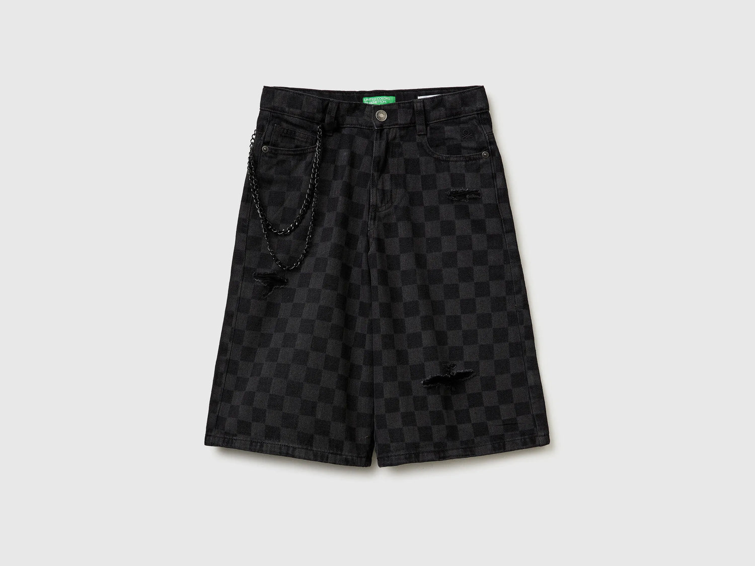 Benetton Black Boys 3/4 Jeans with Chain SKU: 4VKZCF05M_800 Image 01
