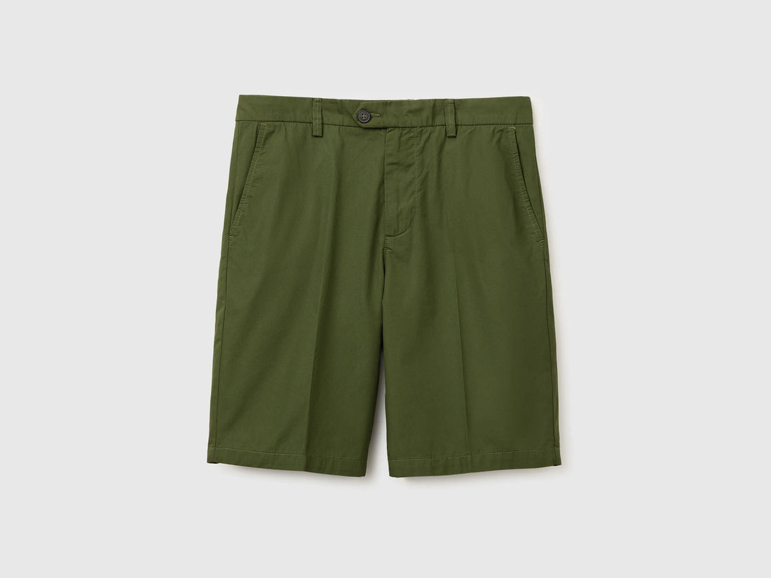 Benetton Olive Green Men Lightweight Cotton Chino Bermuda Shorts SKU: 4W3LU9014_35Y Image 01