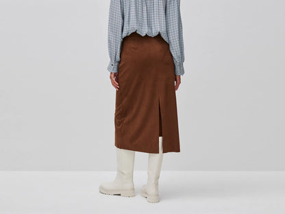 Benetton Brown Women Suede-Effect Midi Skirt SKU: 4WUHD0062_901 Image 03