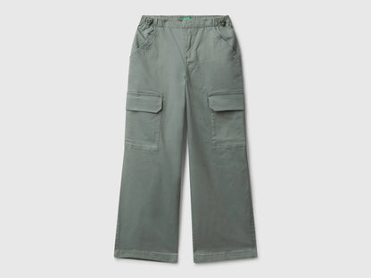 Benetton Military Green Girls Parachute Trousers in Stretch Cotton SKU: 4XZXCF04S_075 Image 01