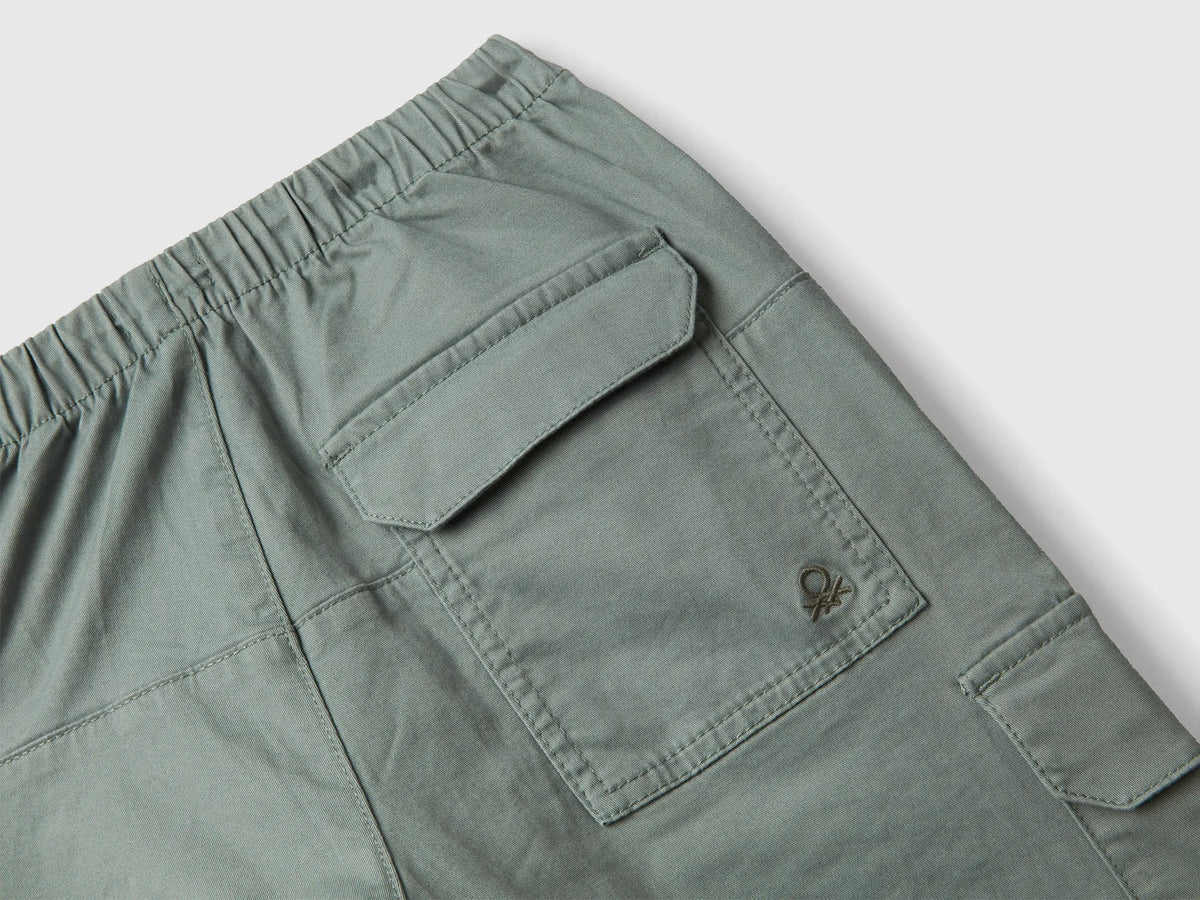 Benetton Military Green Girls Parachute Trousers in Stretch Cotton SKU: 4XZXCF04S_075 Image 03