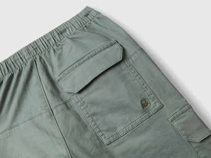 Benetton Military Green Girls Parachute Trousers in Stretch Cotton SKU: 4XZXCF04S_075 Image 03