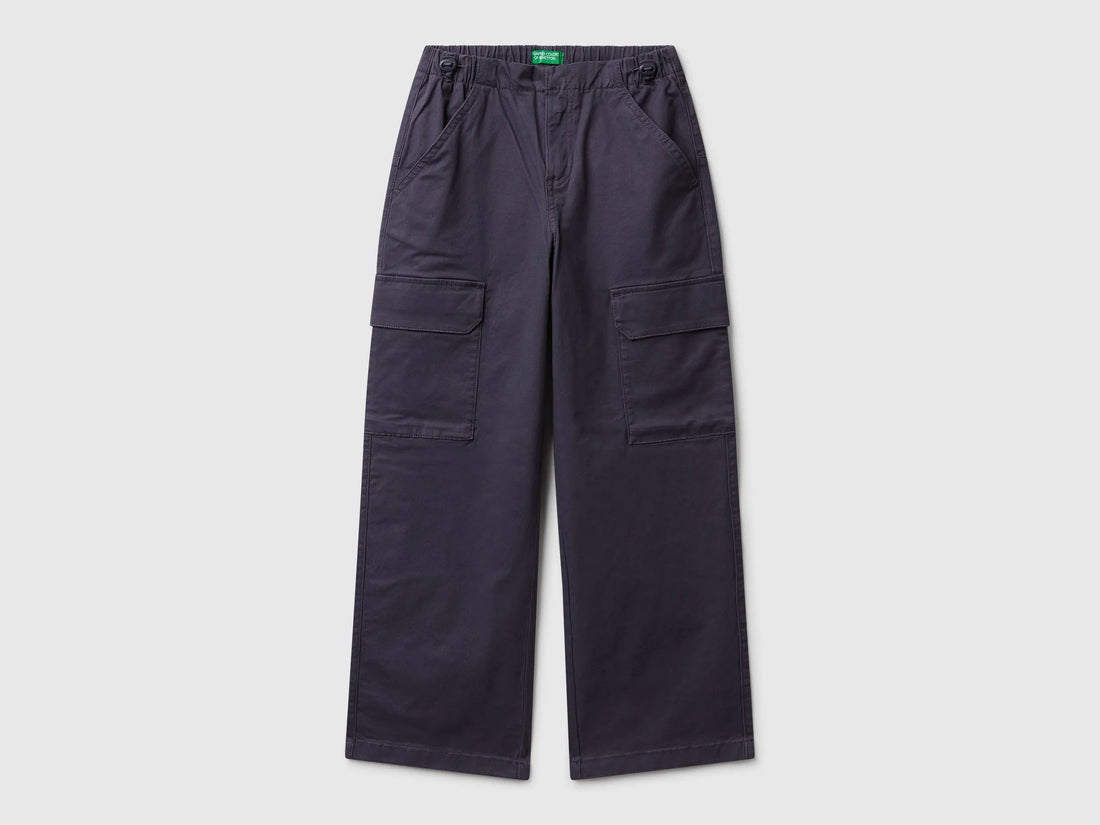 Benetton Air Force Blue Girls Parachute Trousers in Stretch Cotton SKU: 4XZXCF04S_0J8 Image 01