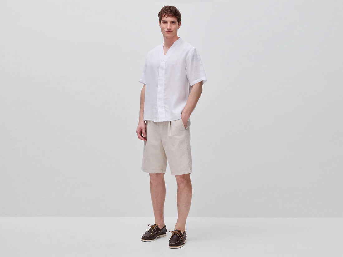 Benetton Creamy White Men Regular Fit Bermuda Shorts in Linen Blend SKU: 4YQSU901I_906 Image 01