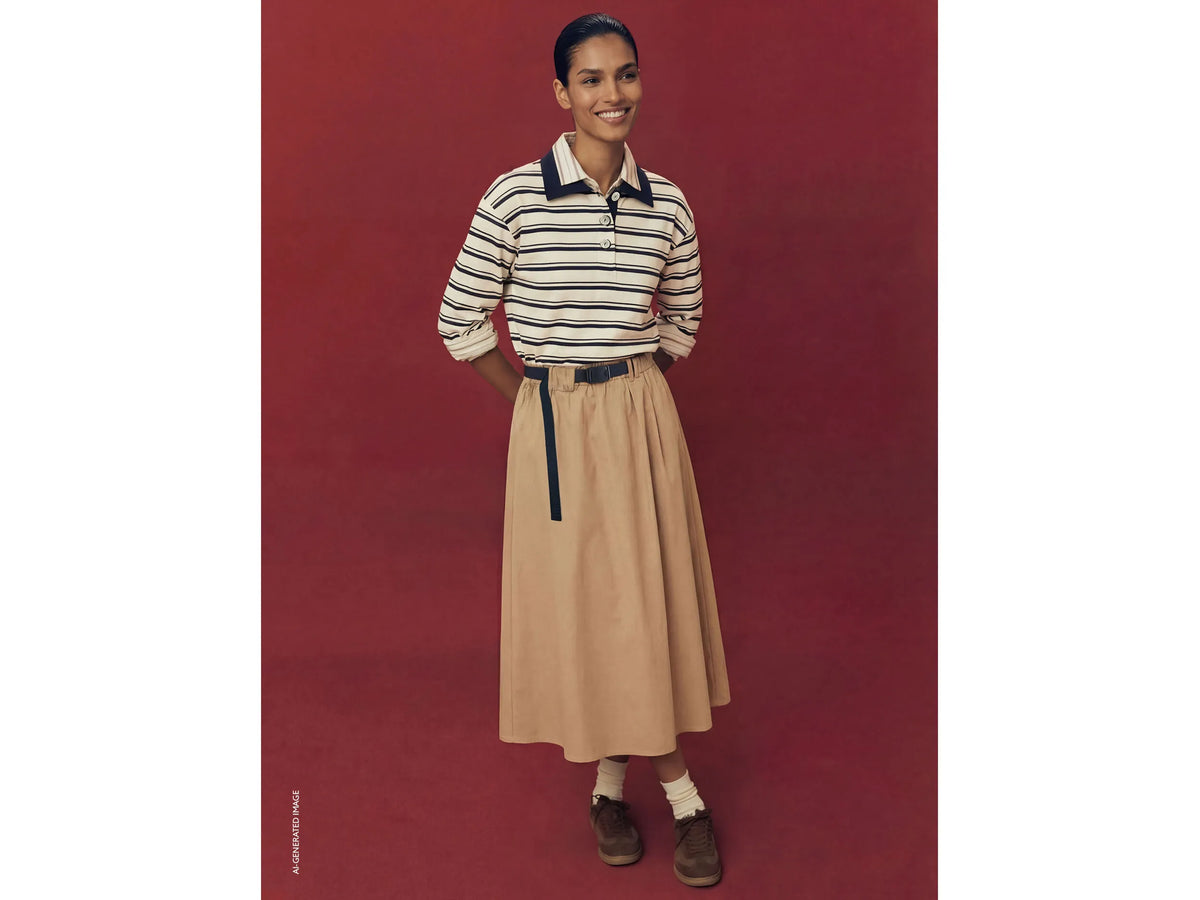 Benetton Camel Women Midi Skirt with Hook Waist SKU: 4Z0SD005M_21R Image 01
