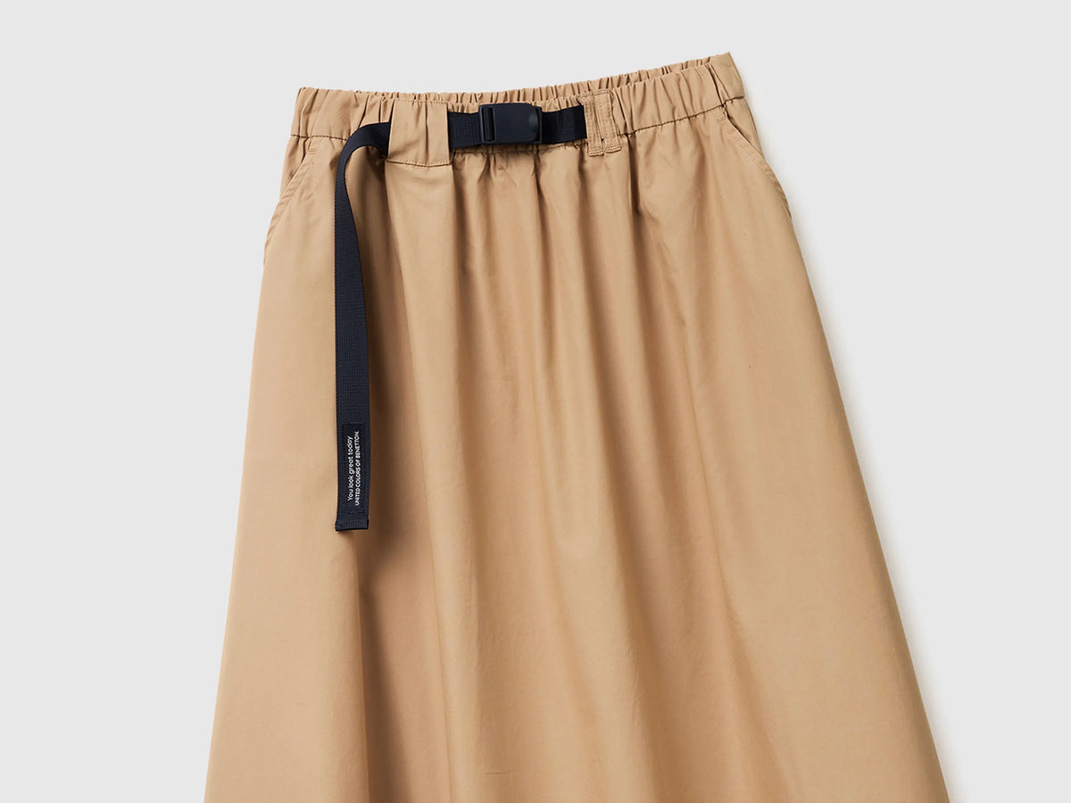 Benetton Camel Women Midi Skirt with Hook Waist SKU: 4Z0SD005M_21R Image 04