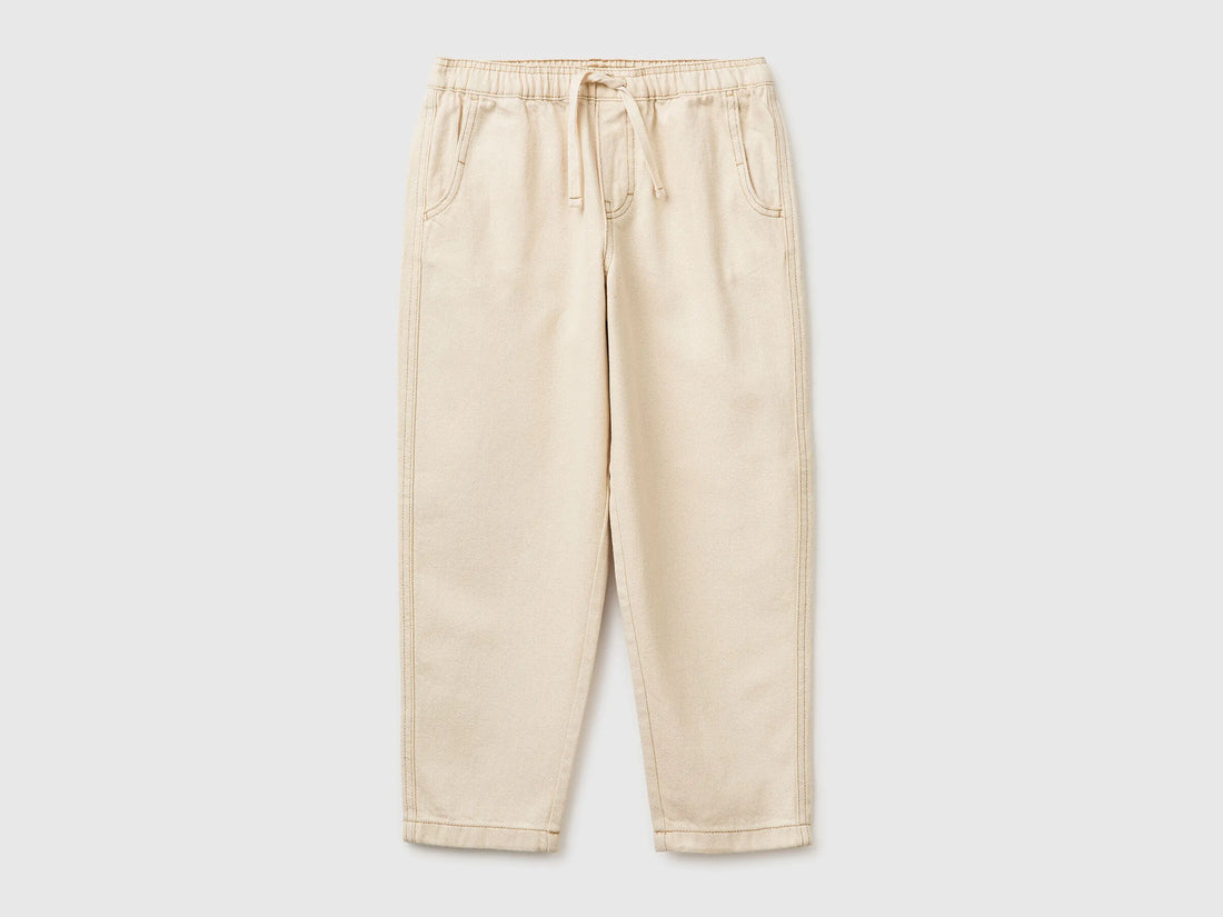 Benetton Creamy White Boys Cotton Joggers with Drawstring SKU: 4ZJNCF05F_901 Image 01