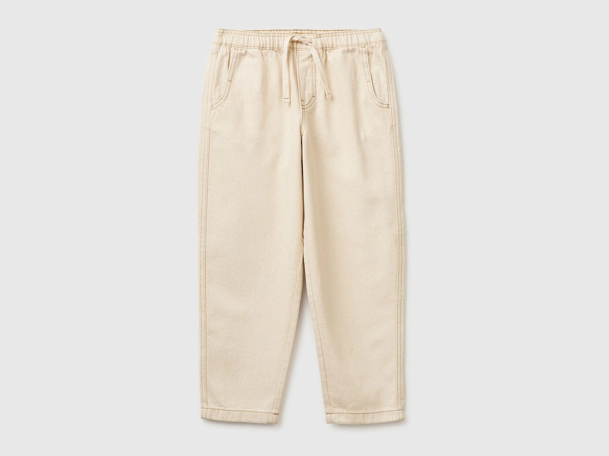 Benetton Creamy White Boys Cotton Joggers with Drawstring SKU: 4ZJNCF05F_901 Image 01