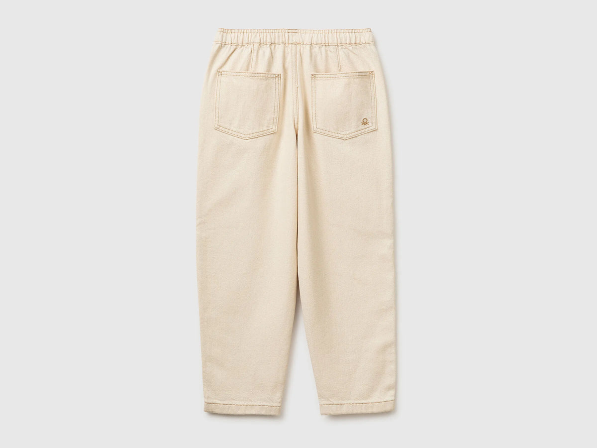 Benetton Creamy White Boys Cotton Joggers with Drawstring SKU: 4ZJNCF05F_901 Image 02