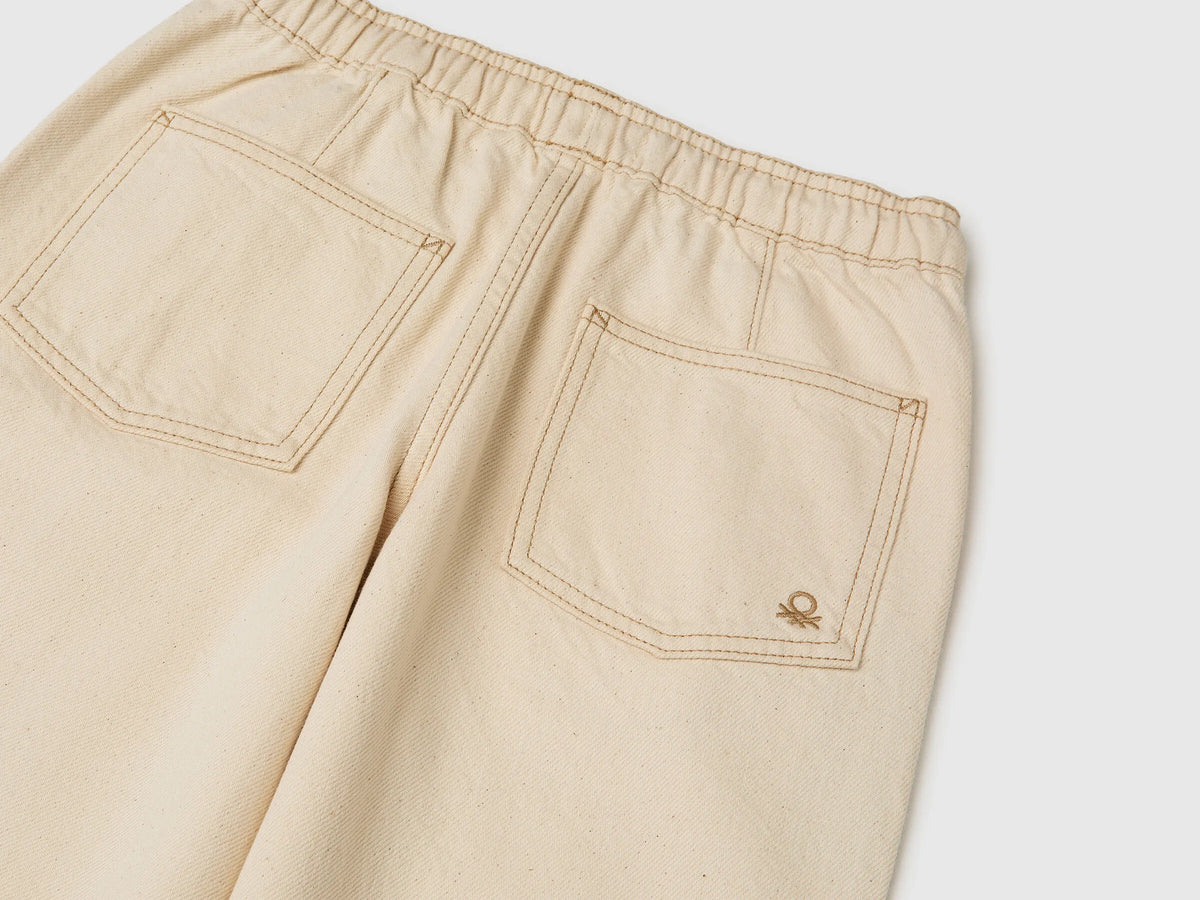 Benetton Creamy White Boys Cotton Joggers with Drawstring SKU: 4ZJNCF05F_901 Image 03
