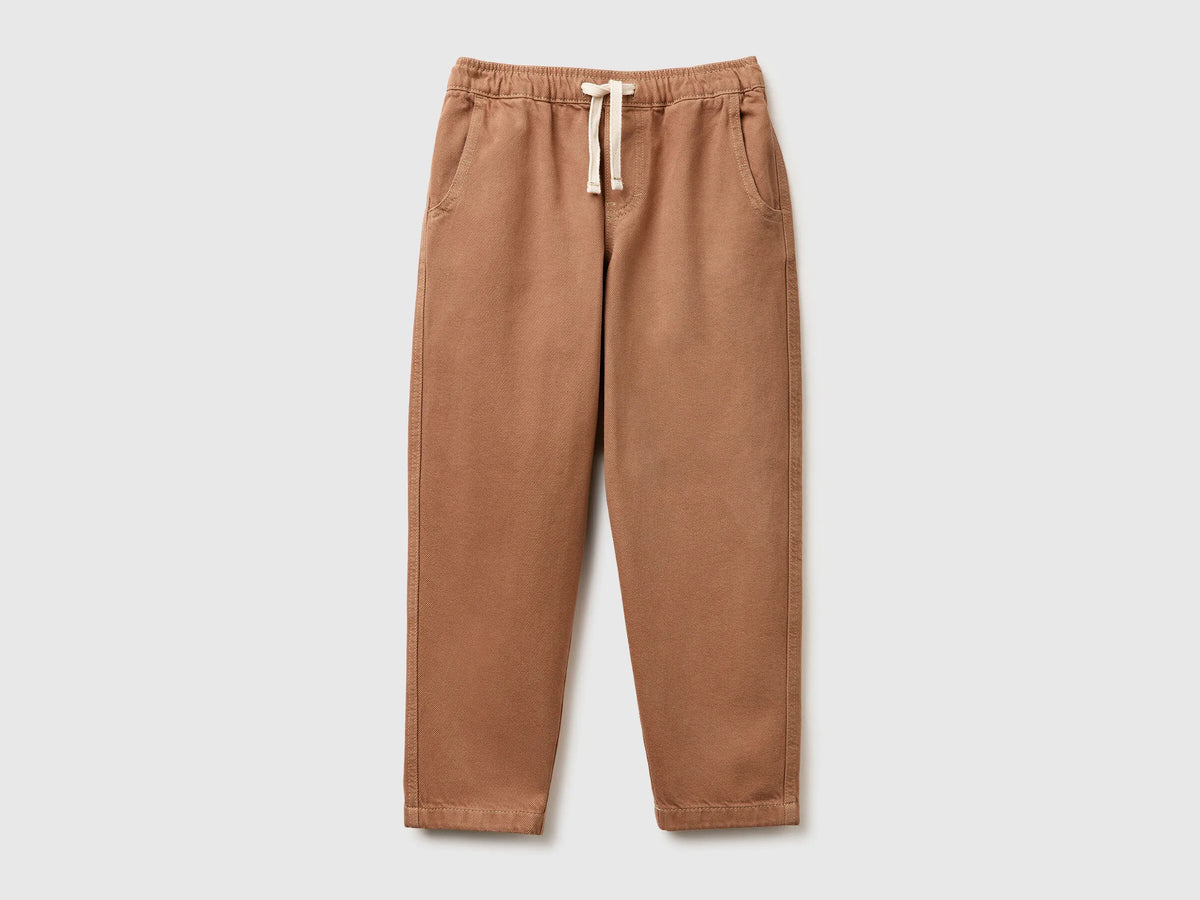 Benetton Brown Boys Cotton Joggers with Drawstring SKU: 4ZJNCF05F_94M Image 01