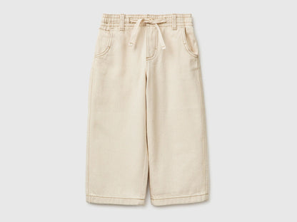 Benetton Creamy White Boys Loose-Fit Trousers with Drawstring SKU: 4ZJNGF02T_901 Image 01