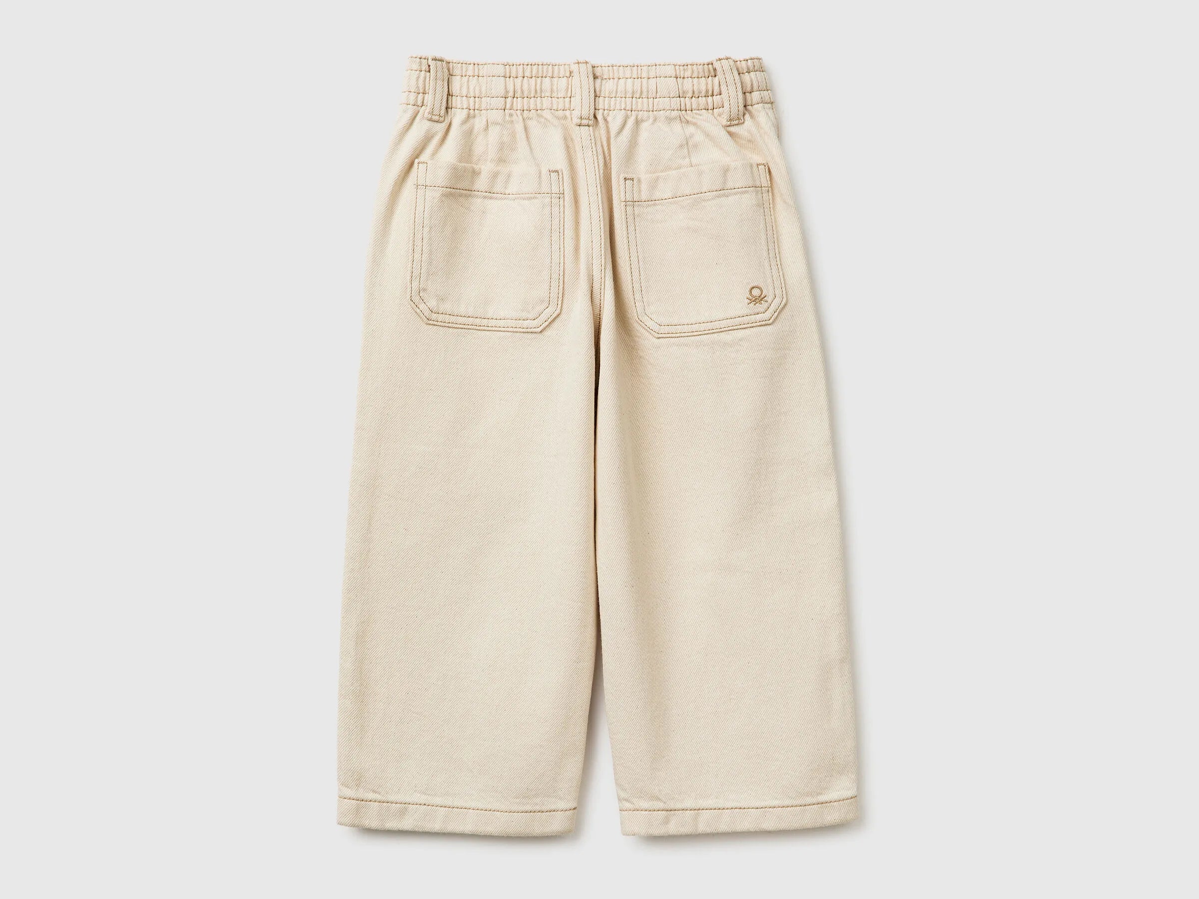 Benetton Creamy White Boys Loose-Fit Trousers with Drawstring SKU: 4ZJNGF02T_901 Image 02