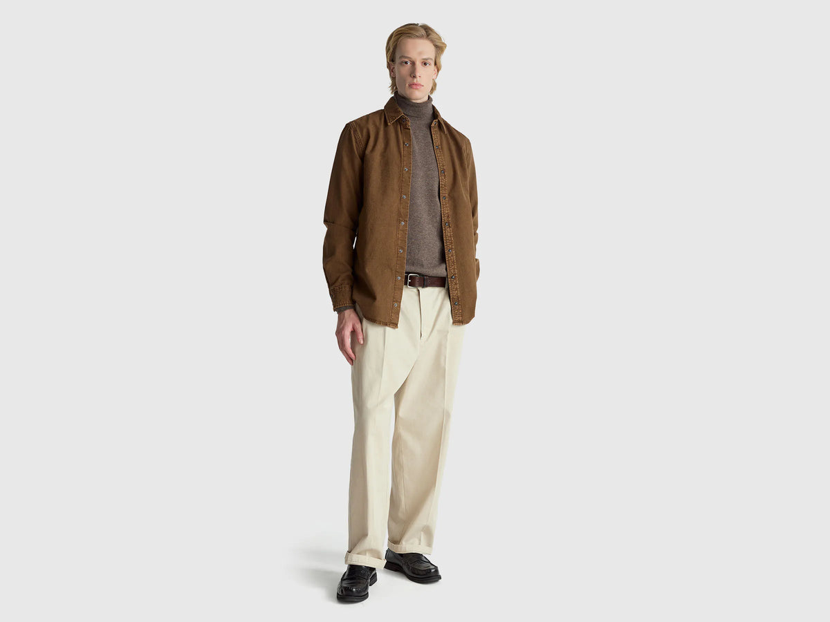 Benetton_Brown_Slim Fit Shirt in 100% Cotton_500VUQ06H_7J9_03