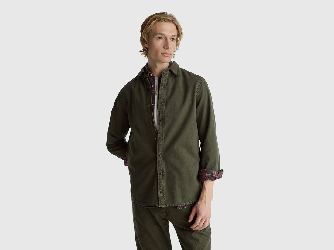Benetton_Dark Gray_Slim Fit Shirt in 100% Cotton_500VUQ06H_87V_01