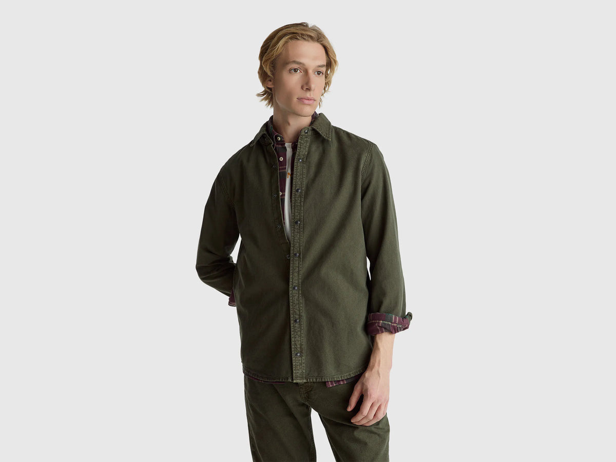 Benetton_Dark Gray_Slim Fit Shirt in 100% Cotton_500VUQ06H_87V_01