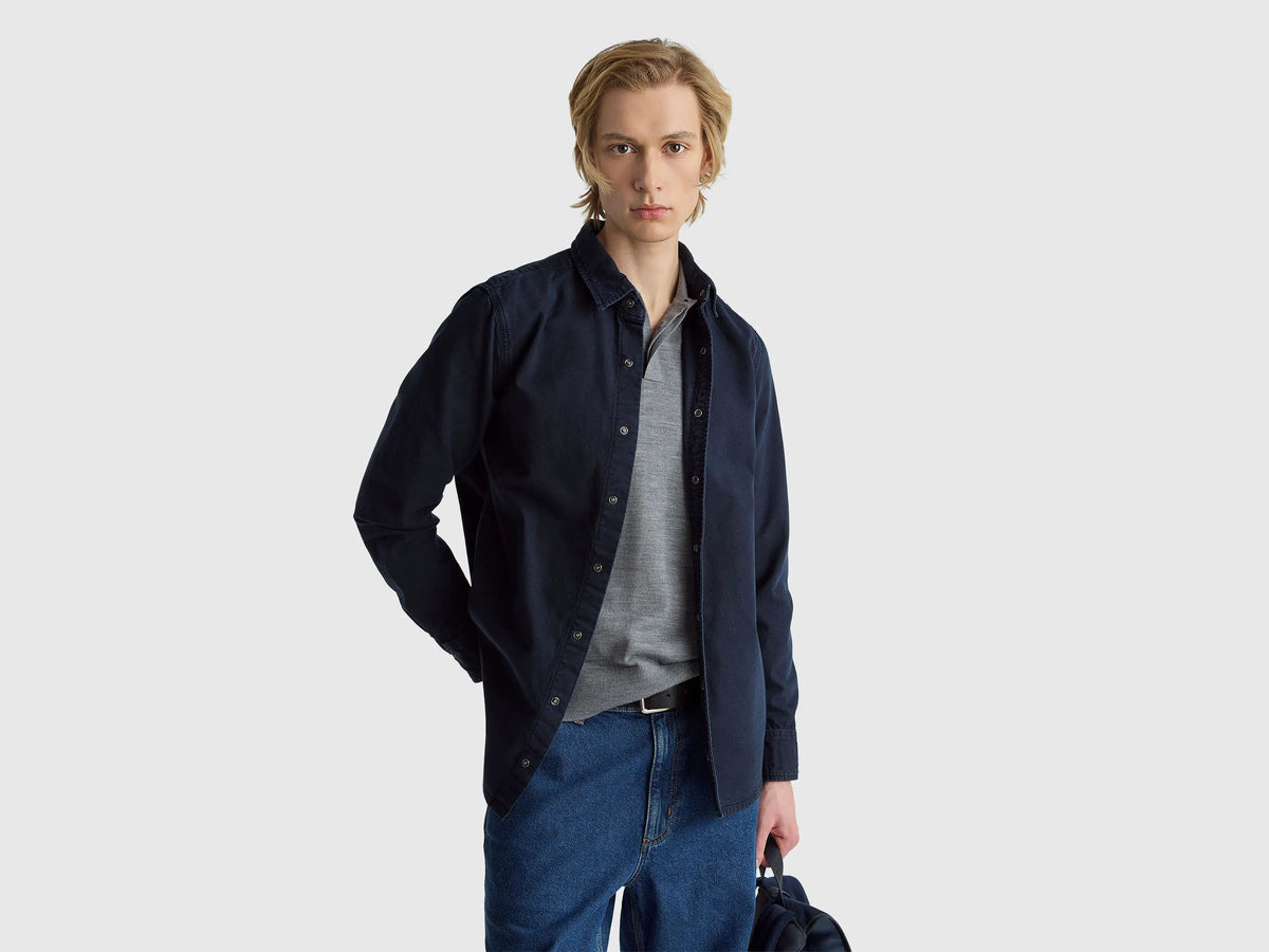 Benetton_Dark Blue_Slim Fit Shirt in 100% Cotton_500VUQ06H_9C1_01