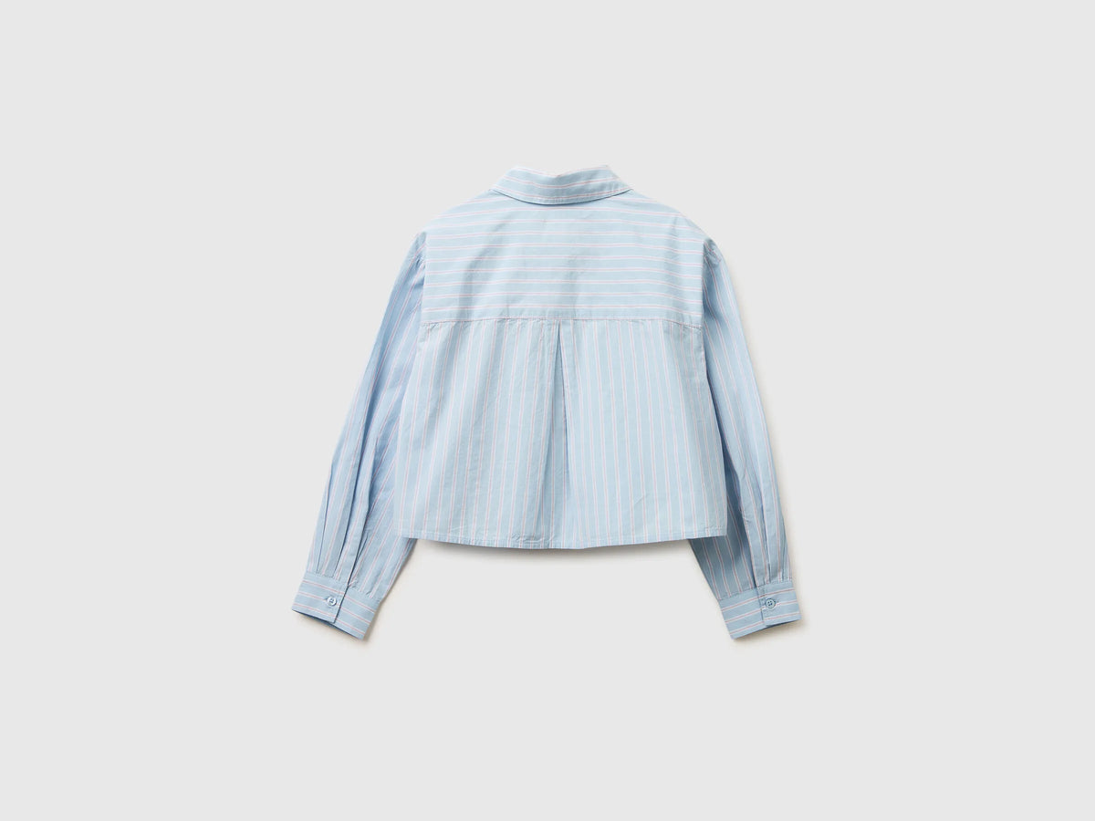 Benetton Light Blue Girls Striped Boxy Fit Shirt SKU: 50N7CQ04N_903 Image 02