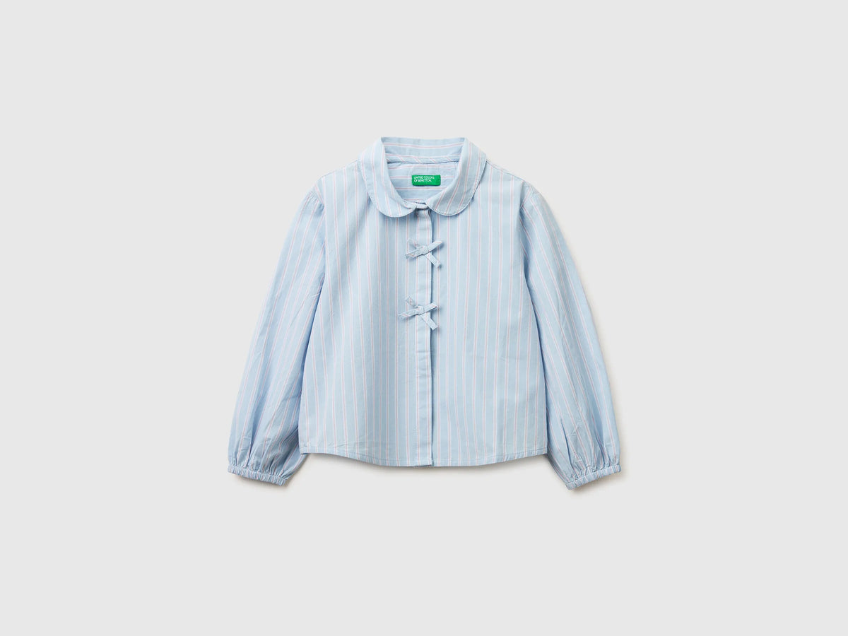 Benetton Light Blue Girls Striped Blouse with Bows SKU: 50N7GQ030_903 Image 01