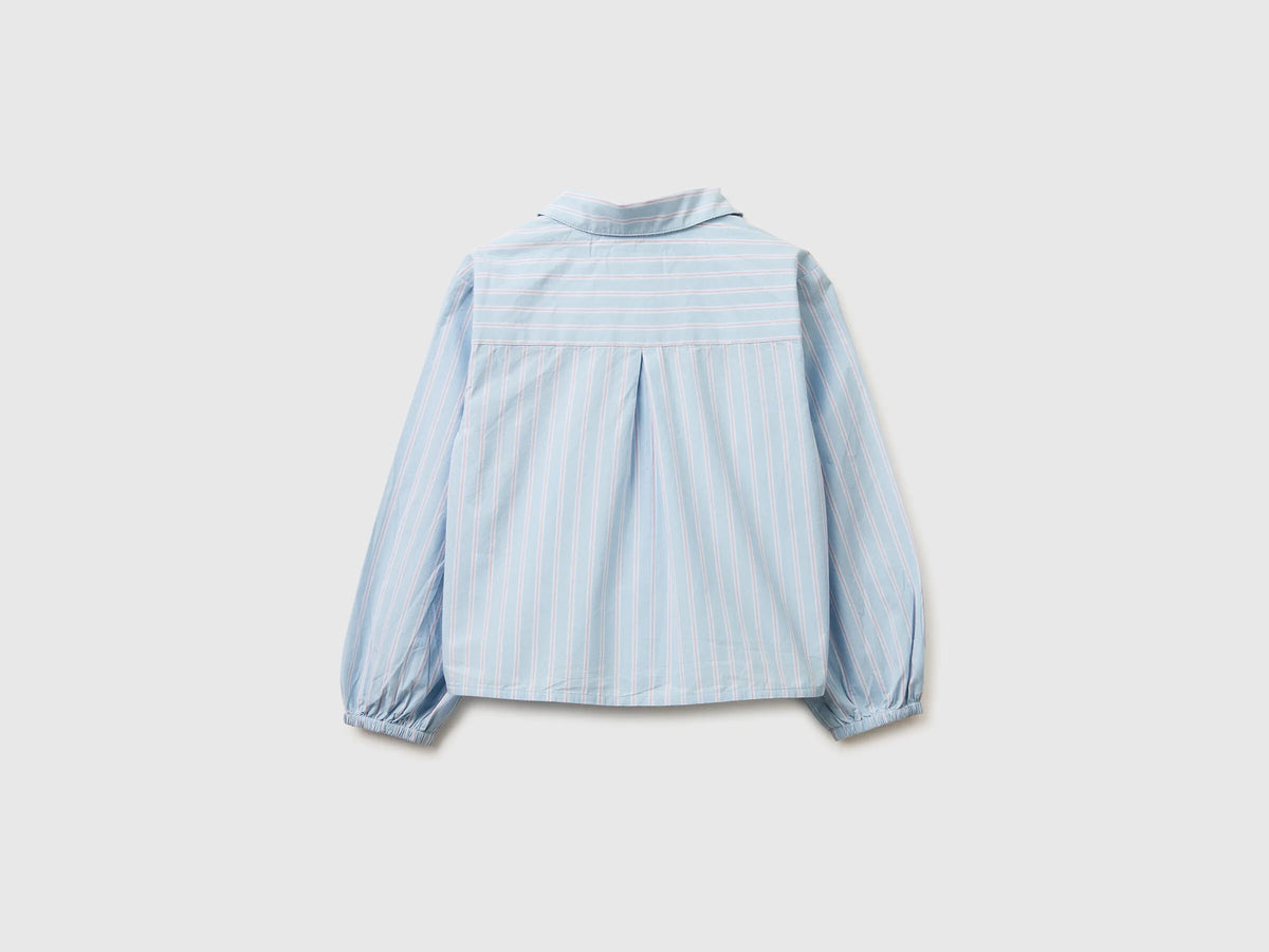 Benetton Light Blue Girls Striped Blouse with Bows SKU: 50N7GQ030_903 Image 02