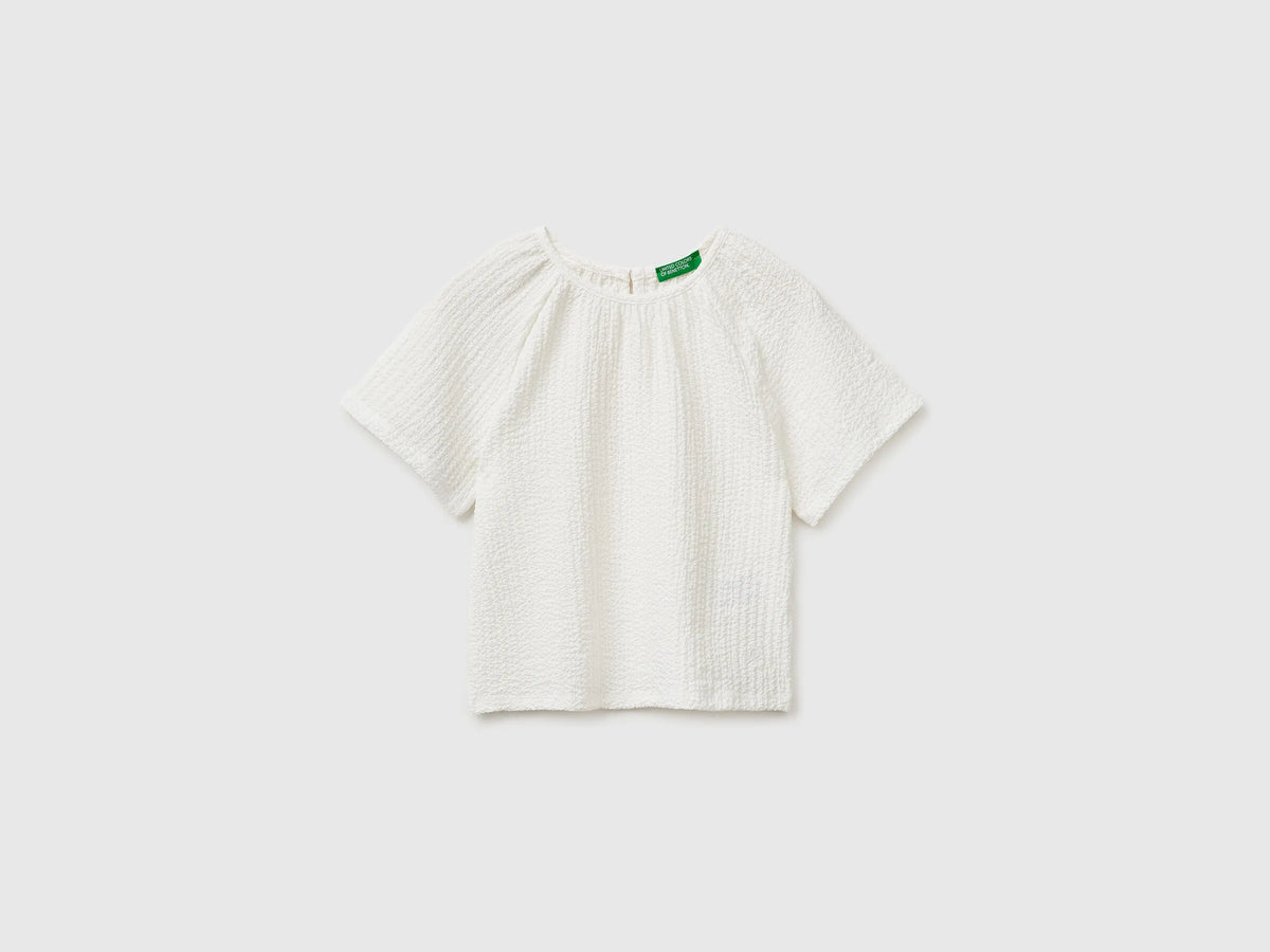 Benetton Creamy White Girls Textured Blouse SKU: 51PTCQ04R_074 Image 01