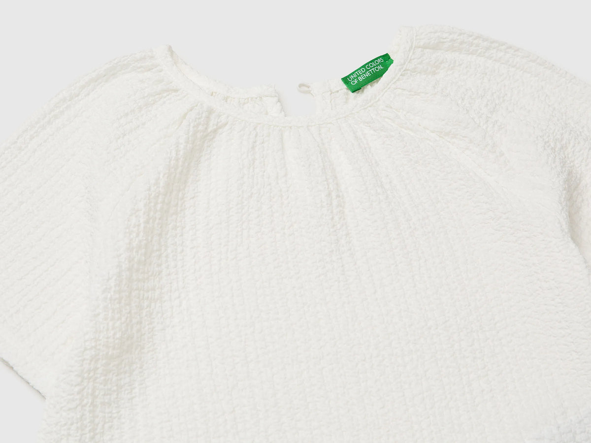 Benetton Creamy White Girls Textured Blouse SKU: 51PTCQ04R_074 Image 03