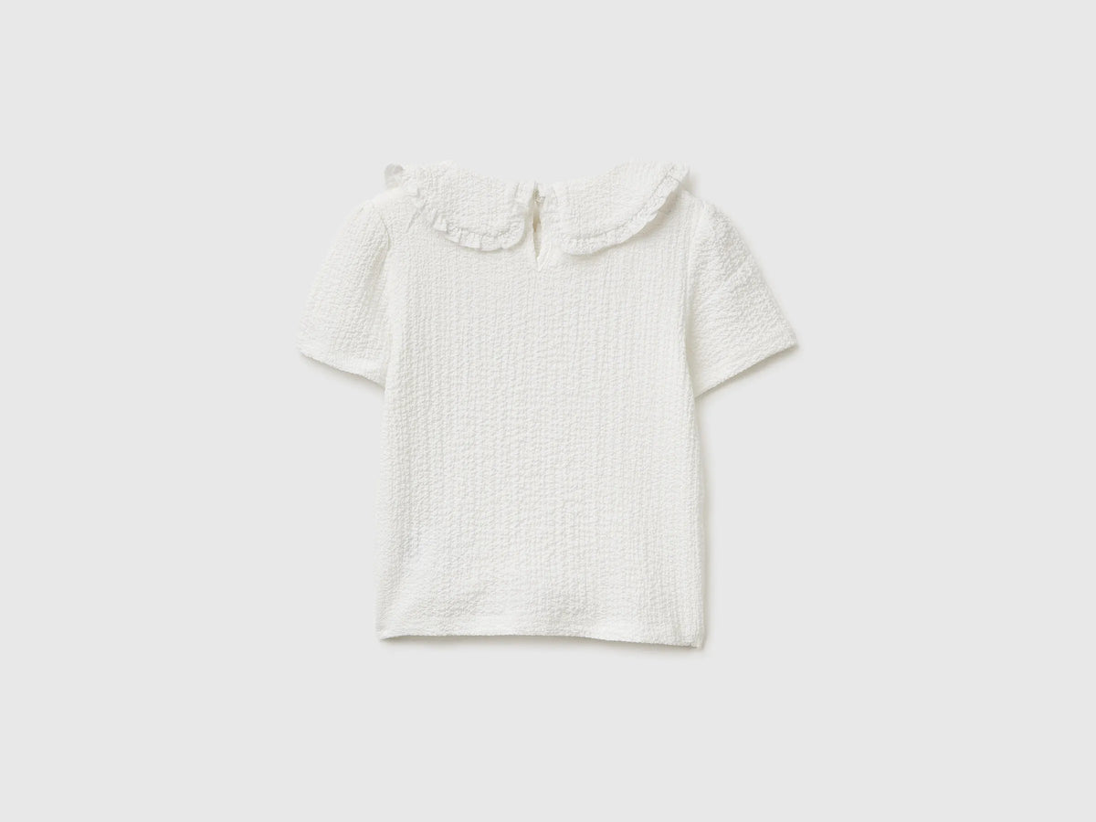 Benetton Creamy White Girls Blouse with Ruffles SKU: 51PTGQ032_074 Image 02