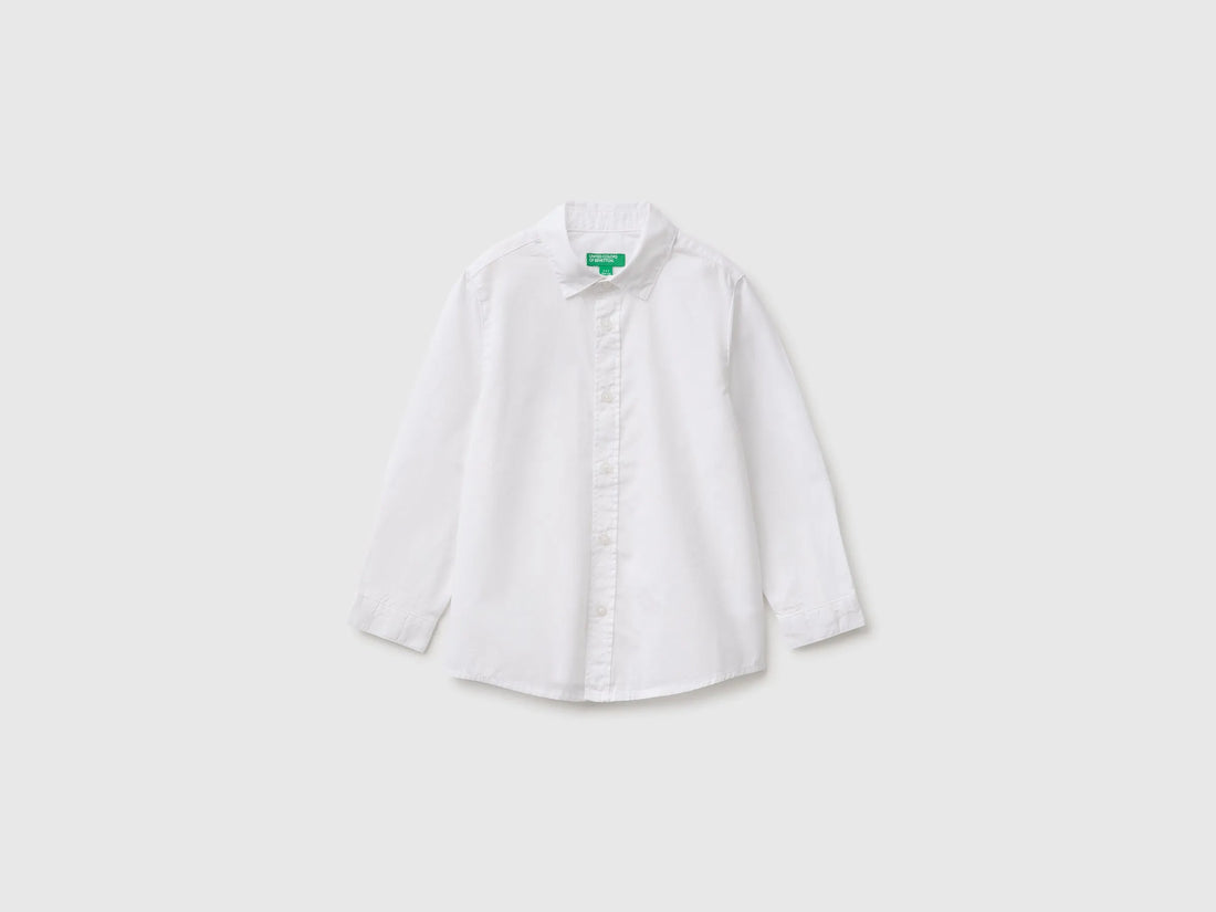 Benetton White Boys 100% Cotton Striped Shirt SKU: 51UAGQ03F_101 Image 01
