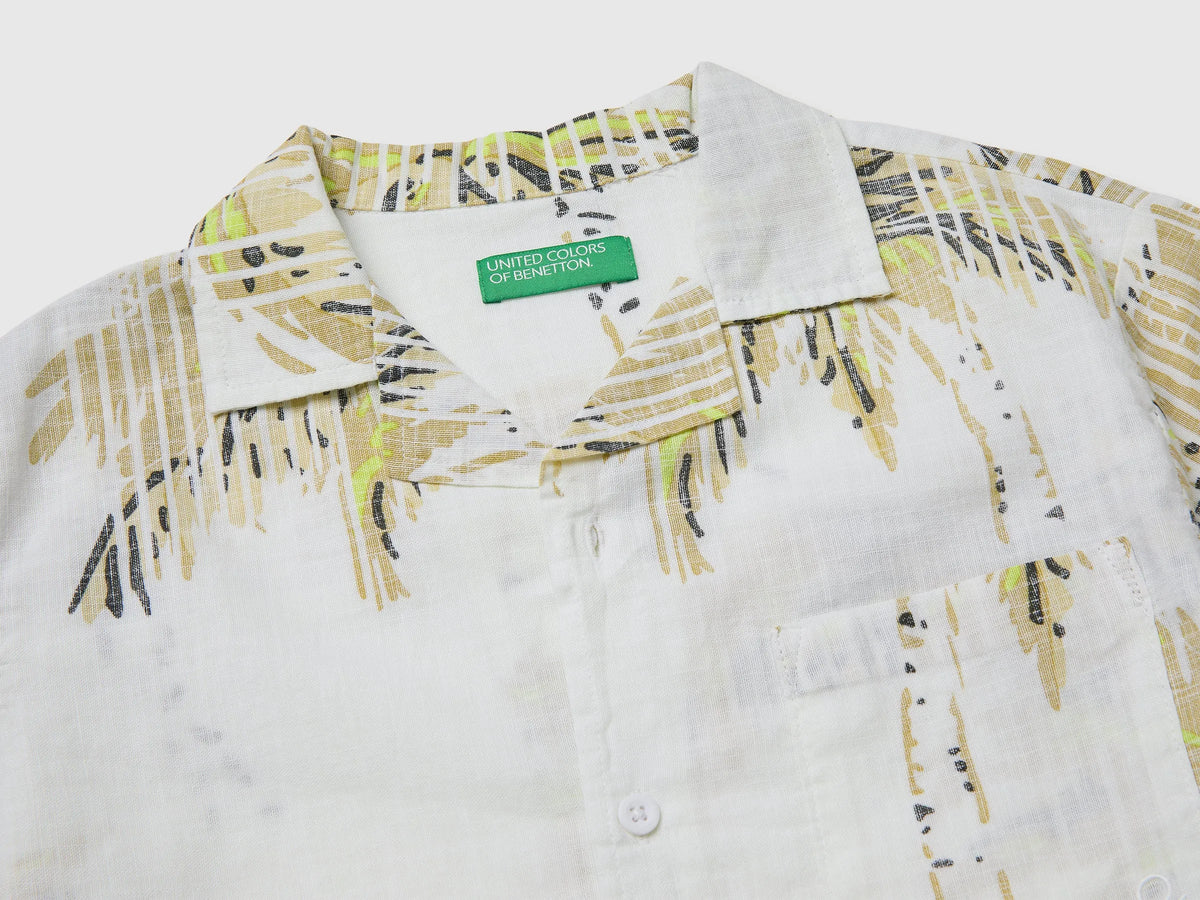Benetton Light green Boys Shirt with Palm Trees SKU: 51WHCQ053_73V Image 03